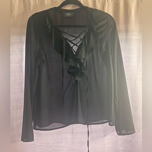 Long sleeve sheer ruffle blouse
